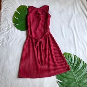 Perfect Condition Tie Belt Sexy Slit Red Dress